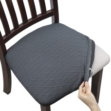 Fuloon Jacquard Stretch Dining Chair Seat Cover with Bands | 4 PCS | Dark Gray