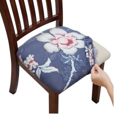 Fuloon Floral Printed Stretch Dining Chair Seat Cover | 4 PCS | flowers blooming