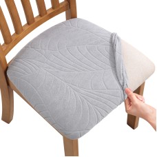 Fuloon jacquard leaves Chair Seat Cover | 4 PCS | Light Gray