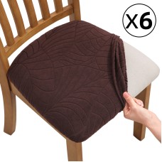 Fuloon jacquard leaves Chair Seat Cover | 6 PCS | Coffee