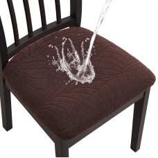 Fuloon Waterproof  jacquard leaves  Chair Seat Cover | 4 PCS  | Coffee