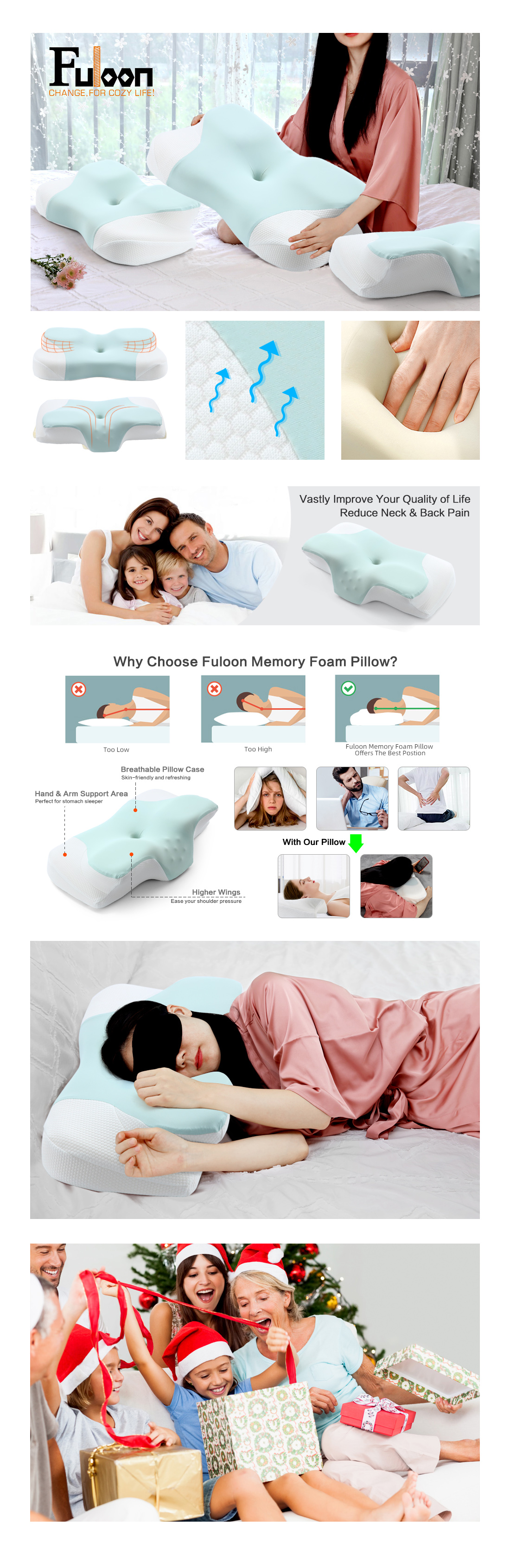 Fuloon Contour Memory Foam Cervical Pillow Ergonomic